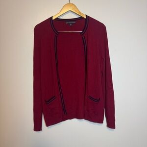 346 Brooks Brothers Cardigan Sweater Maroon Red M Medium Navy Trim Classic